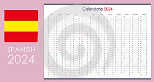 Planner calendar for 2024. Wall organizer, yearly template. Spanish.