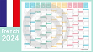 Planner calendar for 2024. Wall organizer, yearly template. Spanish.