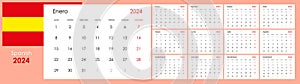 Planner calendar for 2024. Wall organizer, yearly template. Spanish.