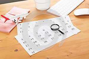 Planner Calendar and agenda reminders, work from home. for plan daily meeting and note holiday trip in diary at office desk. 2023
