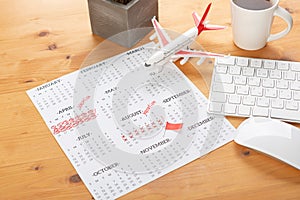 Planner Calendar and agenda reminders, work from home. for plan daily meeting and note holiday trip in diary at office desk. 2023