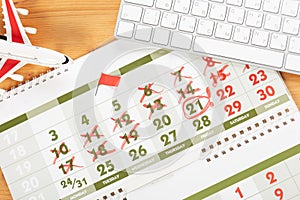 Planner Calendar and agenda reminders, work from home. for plan daily meeting and note holiday trip in diary at office desk. 2023