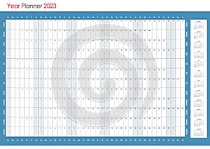 Planner calendar for 2023. Wall organizer, yearly planner template. English version.