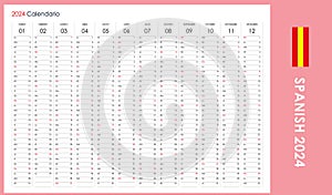 Disenador calendario 2024. muro organizador anual plantilla. espanol 