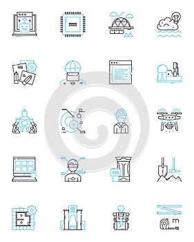 Planner linear icons set. Schedule, Organizer, Agenda, Calendar, Taskmaster, To-do list, Efficiency line vector and photo