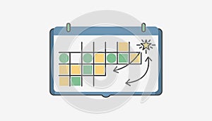 A planner open to a monthview with highlighted dates emphasizing scheduling and time management in the goalsetting