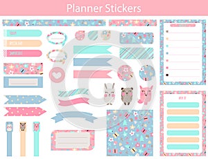 Planner stickers with cute animals and flowers