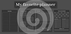 Planner template black page life organizer bw set