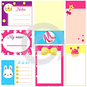 Planner template fir girls. To do lists, blanks with princess signs