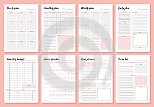 Planner. Weekly and days organizers for schedule list with reminder, checklists, important date and notes. Simple life photo