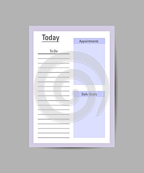 Daily planner on a white background. Templates for agendas, planners, checklists, and more. Vector illustration
