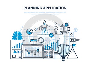 Planning application. Programming and coding online, desktop app development process.