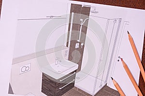 Planning a bathroom on a brown surface