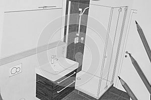 Planning a bathroom on a brown surface