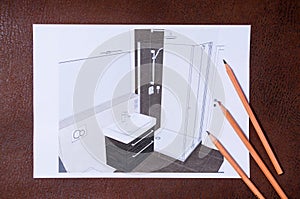 Planning a bathroom on a brown surface