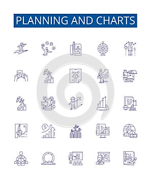 Planning and charts line icons signs set. Design collection of Planning, Charts, Strategy, Graphs, Diagrams, Maps