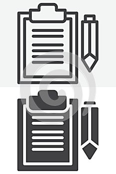 Planning clipboard line and solid different style vector icon set