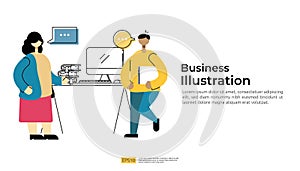 planning and communication discussion team worker concept. talk and negotiation business with people character. flat style vector