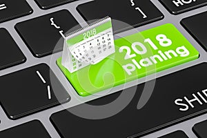 2018 planning concept on the keyboard, 3D rendering