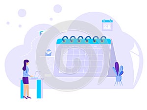 Planning concept. schedule meetings at the office. Vector illustration of woman arranging work process event schedule