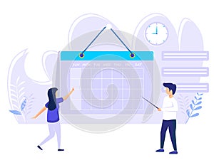 Planning concept. time schedule by showing the time schedule. vector illustration of teamwork and schedule of events that govern