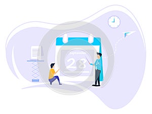 Planning concept. time schedule by showing the time schedule. vector illustration of teamwork and schedule of events that govern