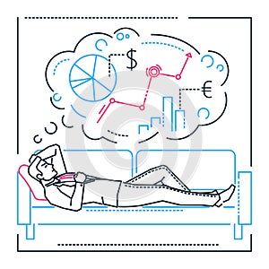 Planning while dreaming - line design style isolated illustration