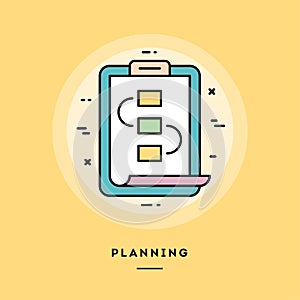 Planning, flat design thin line banner. Vector illustration.