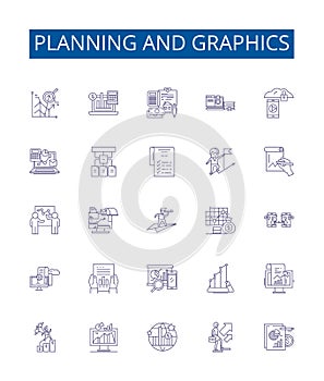 Planning and graphics line icons signs set. Design collection of Planning, Graphics, Design, Layout, Strategy