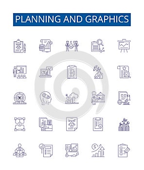 Planning and graphics line icons signs set. Design collection of Planning, Graphics, Design, Layout, Strategy