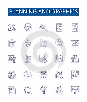 Planning and graphics line icons signs set. Design collection of Planning, Graphics, Design, Layout, Strategy