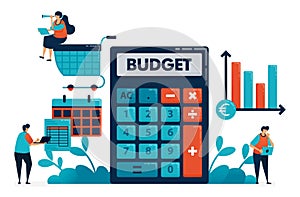 Planning monthly budget for shopping and purchase, manage financial plan with calculator, financial consulting software, banking