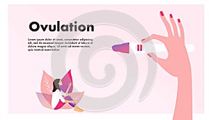Planning of pregnancy. Pregnant woman. Hand holding ovulation or pregnancy test vector illustration.