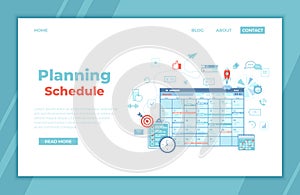 Planning Schedule Online web page interface planner, organizer, calendar, project plan with tasks and reminders. App, strategic,