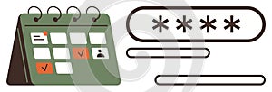 Planning and Secure Access Concept With Calendar and Password Input Field