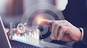 Planning and strategy, Stock market, Business growth, progress or success concept. Hand of Businessman or trader touching showing