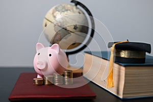 Planning student loan for studying abroad for college or university degree. Saving money coin with banking investment, finance