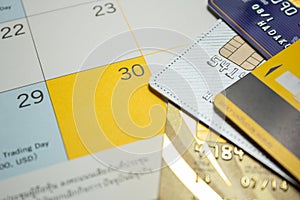 Planning to use credit card on holiday on the calendar