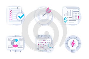 Planning web concept of 3d paper icons set.