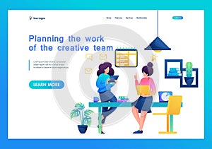 Planning the work of the creative team for the project implementation. Flat 2D landing page