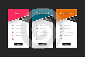 Plans and pricing web interface template