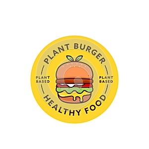 Plant based hamburger logo, healthy burger logo badge sticker for vegan