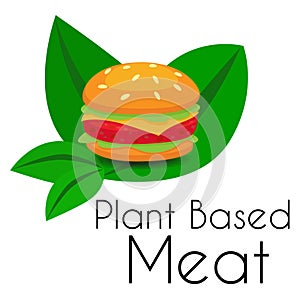 Plant based Meat icon with hamburger on leaves