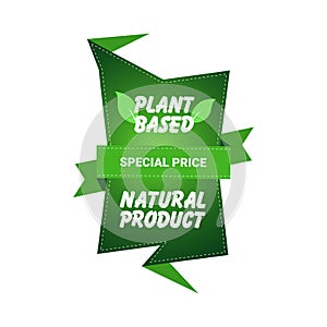 plant based natural product sticker organic healthy vegan market logo fresh food emblem badge design flat