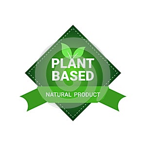 plant based natural product sticker organic healthy vegan market logo fresh food emblem badge design flat