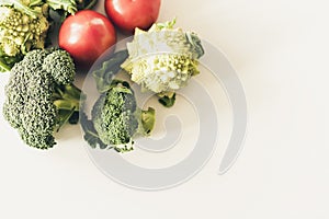 Plant based raw food seasonal vegetables background, vegan food cooking ingredients, top view