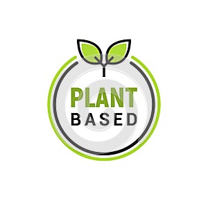 Plant based vegan badge eco icon. Suitable vegetarian symbol logo leaf plant sign.