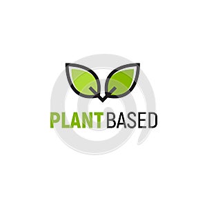 Plant based vegan badge eco icon. Suitable vegetarian symbol logo leaf plant sign.