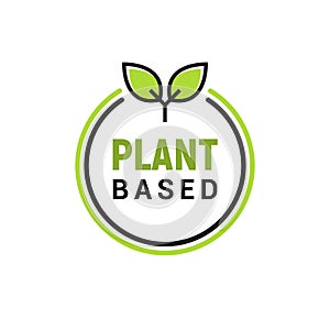Plant based vegan badge eco icon. Suitable vegetarian symbol logo leaf plant sign. photo