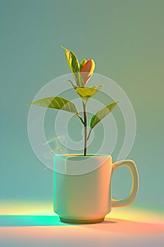 A plant blooming out of coffee mug,generative ai